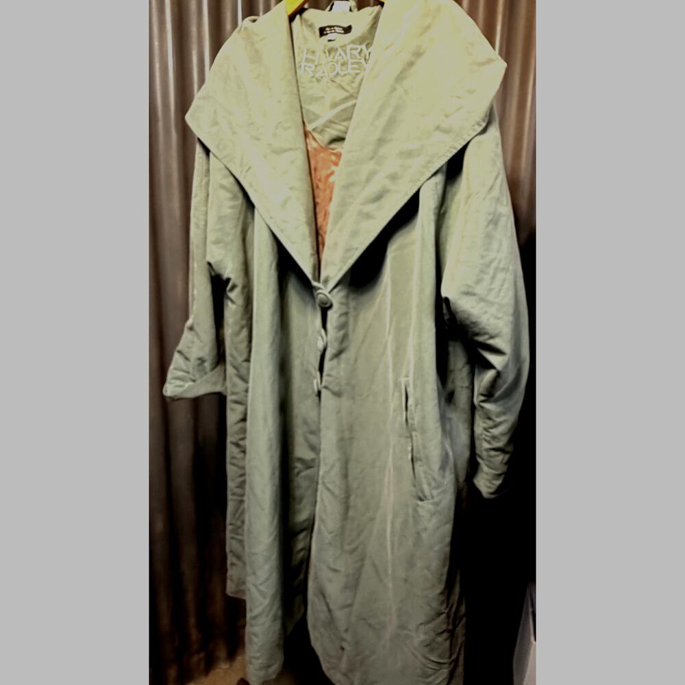Hilary Radley Hooded Duster Coat Sage Trench Art To Wear Quiet Luxury Vtg Sz 6